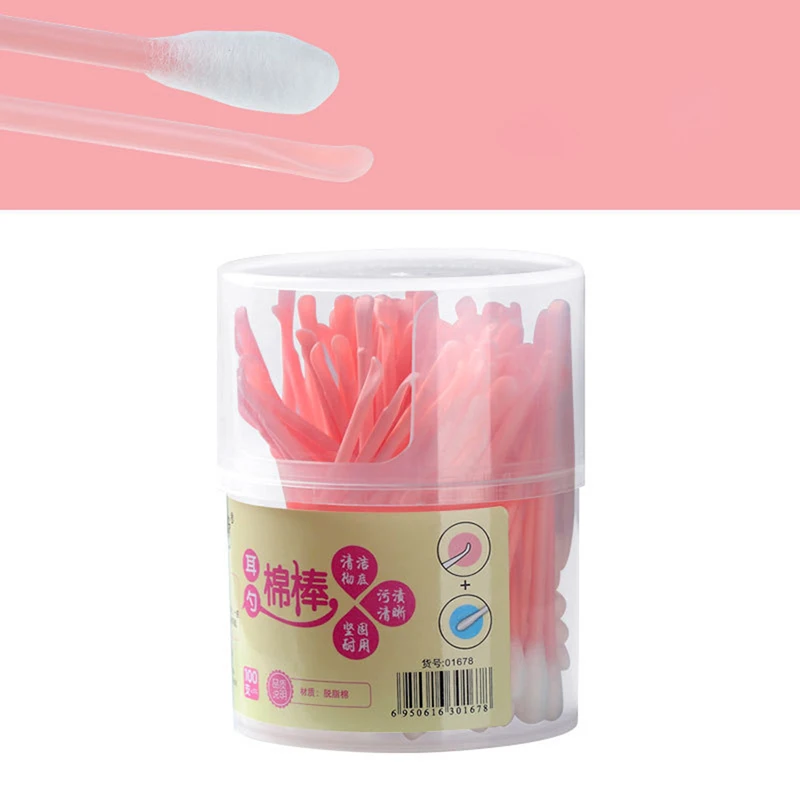 100นับ2 In 1 Swabs ฝ้ายสีดำ/สีฟ้า/สีชมพูพลาสติก Stick,double Tipped หู Sticks Ear Wax Removal เครื่องมือสำหรับทำความสะอาดหู