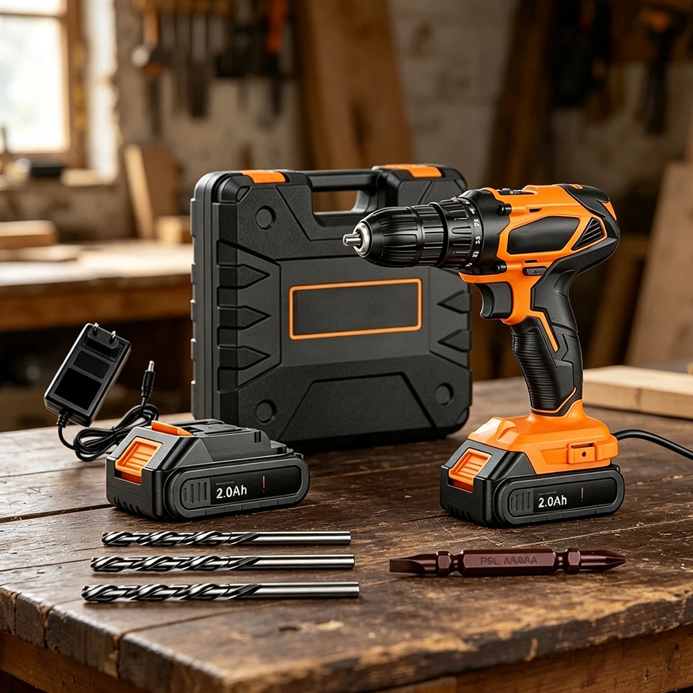 for V6 for Compatible 21V Electric Drill with 10mm Chuck LED Light 3 Drill Bits 65mm Bit and Charger Set for V6