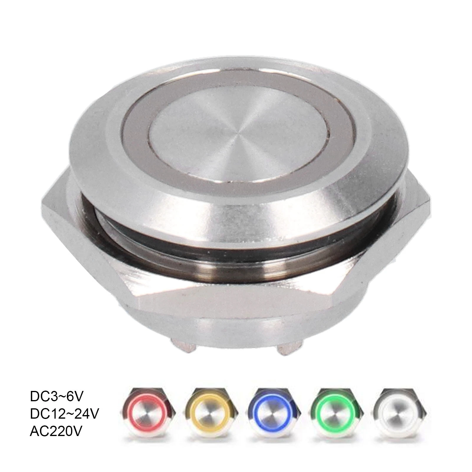 

Momentary Push Button Metal Auto Reset Ultra Thin Waterproof with LED 19mm Buttons Indicators Momentary Tact 5Pcs