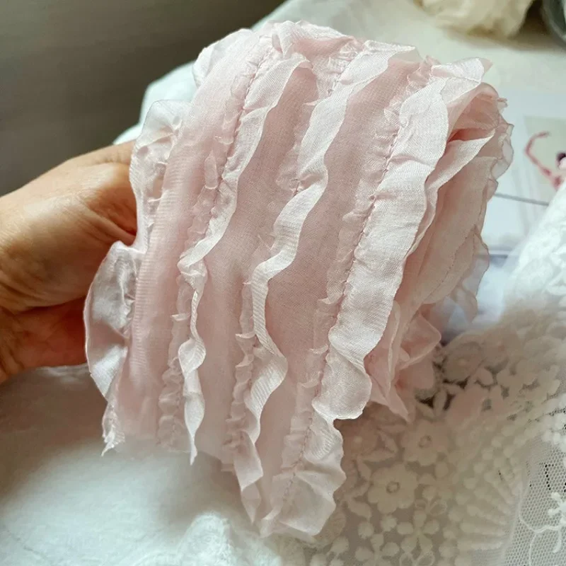 10Meters Lolita Ruffle Lace Ribbon Wide Chiffon Cotton Trim HairBow Headdress Headband Clips Material Cosplay Accessories Tape