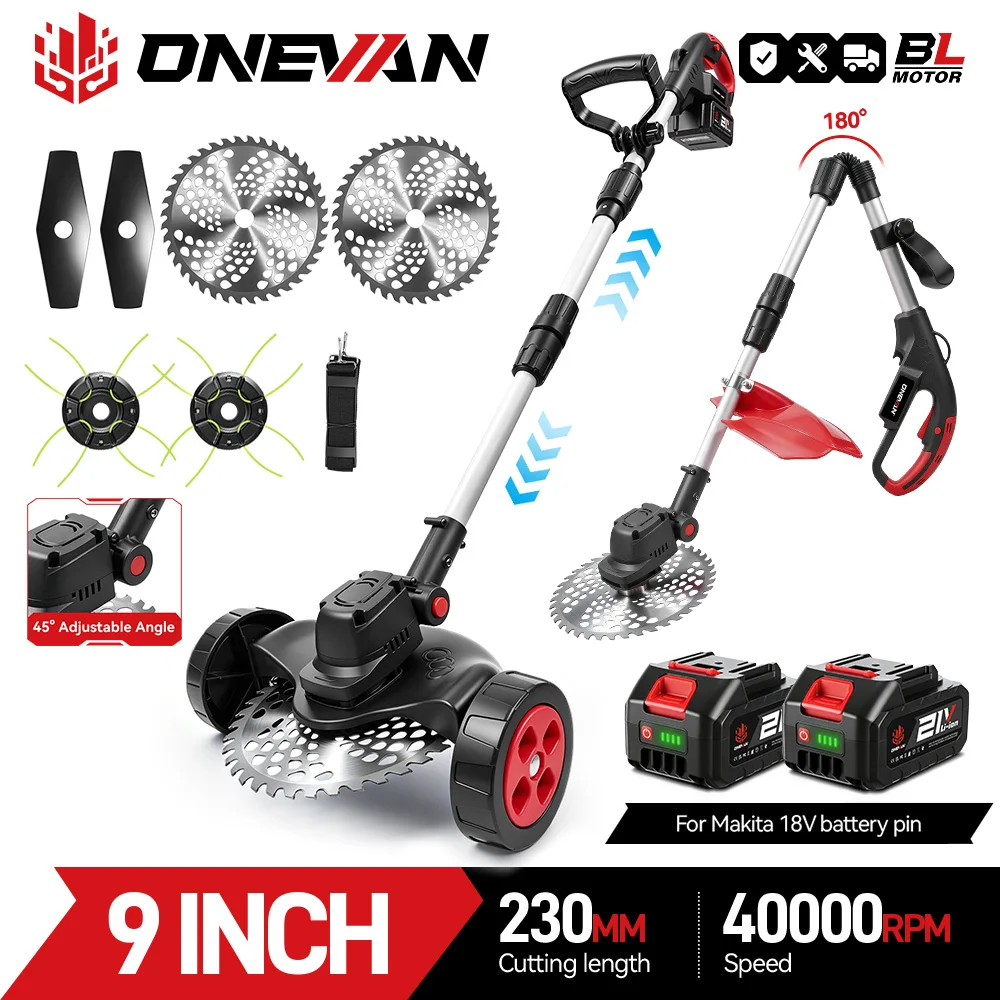 4000W Bürstenloser Elektrischer Rasenmäher 40000 U/min 9 Zoll Kabelloser Garten-Grasschneider 45 °   Trimmer-Elektrowerkzeug für Makita-Akku