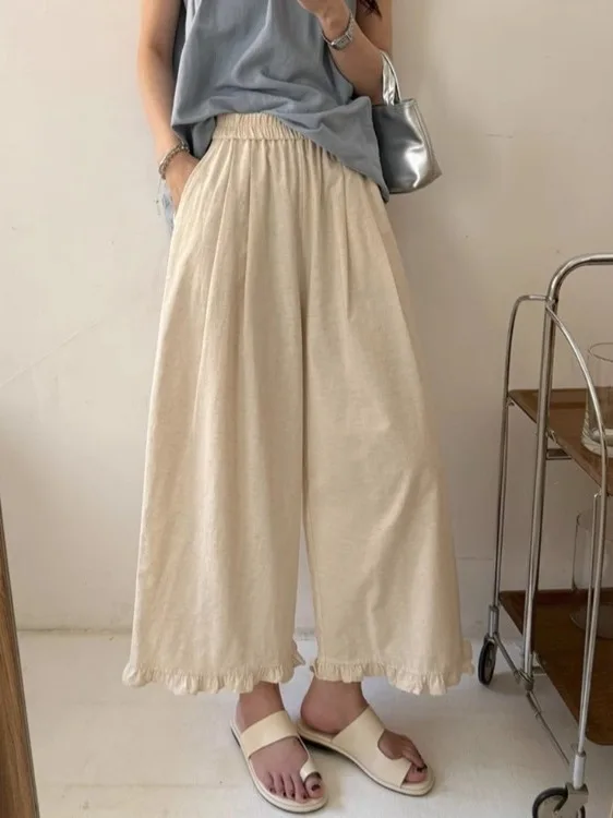 ارتفاع الخصر واسعة الساق السراويل لون نقي تصميم خشبي صيف جديد Sle التخسيس العمر-Defng الكورية Sle قطع مستقيمة #2