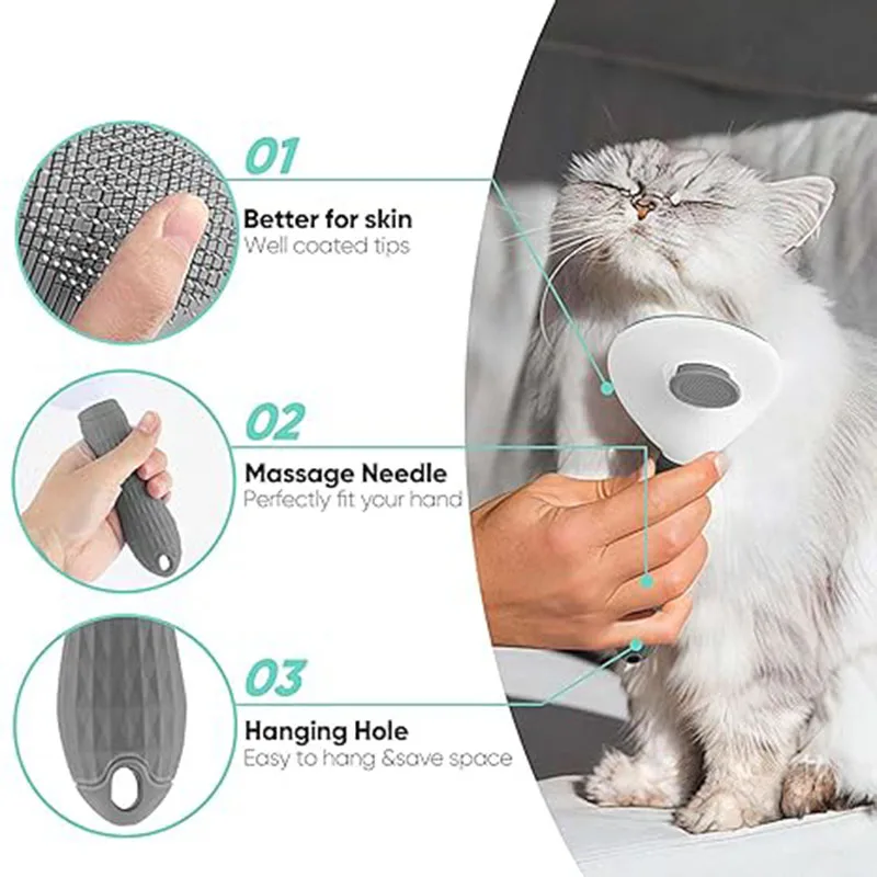 Self-cleaning Nail Rake Brush Cat Brush With Release Button For Long or Short Pet Hair Cleaner Removes Tangles and Loose Fur