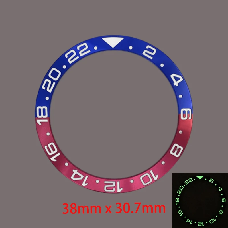 Cincin Sisipan Bezel Aluminium Miring Bercahaya 38Mm Cocok untuk GMT SKX007 SKX009 SRPD SUB NH35 NH36 Jam Tangan Pergerakan Bagian Cincin Bezel