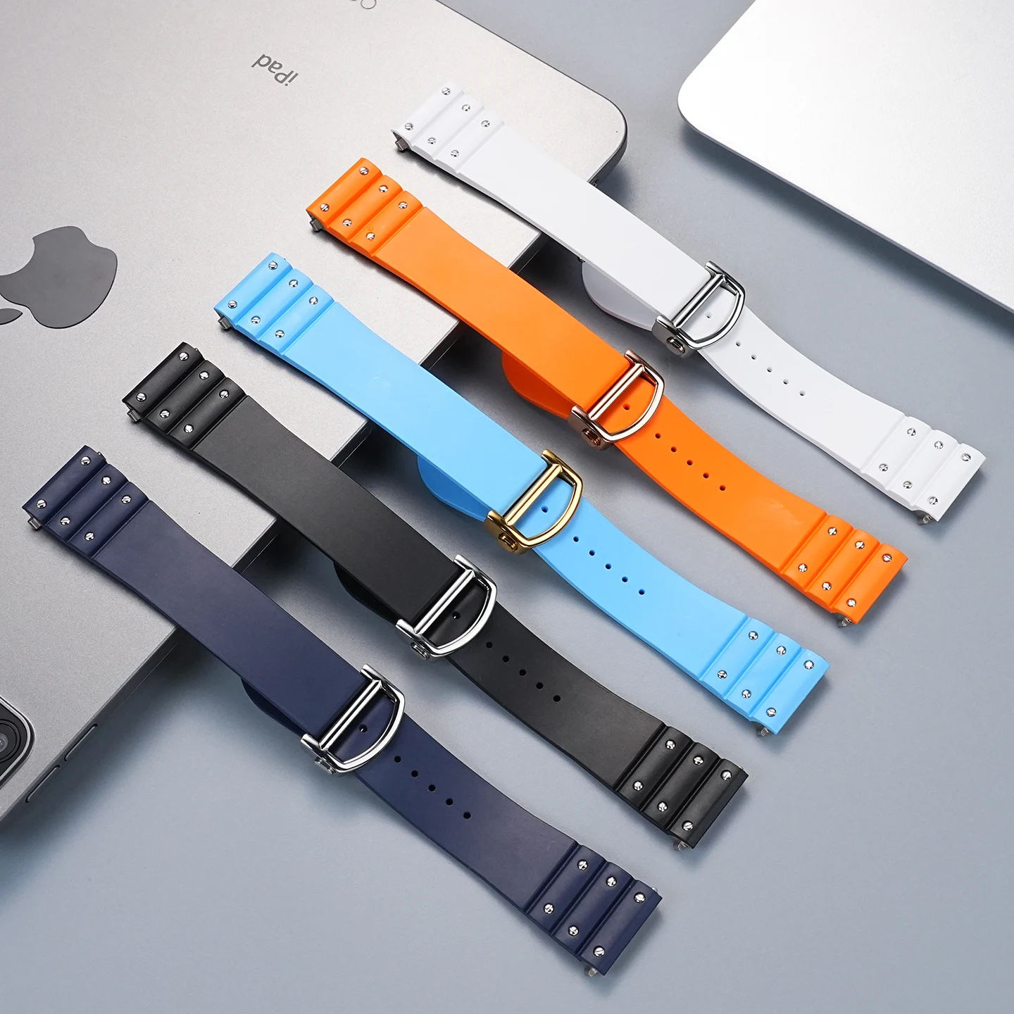 High quality Fluorine rubber watchband For Cartier Santos WSSA0009 With Rivet style strap Metal quick release interface 21mm