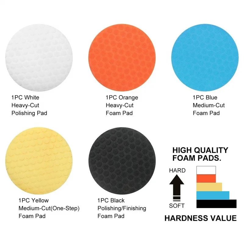 5 팩 3/4/5/6/7 인치 복합 버핑 연마 패드 자동차 폴리 셔 자체 접착 스폰지 왁싱... - 5