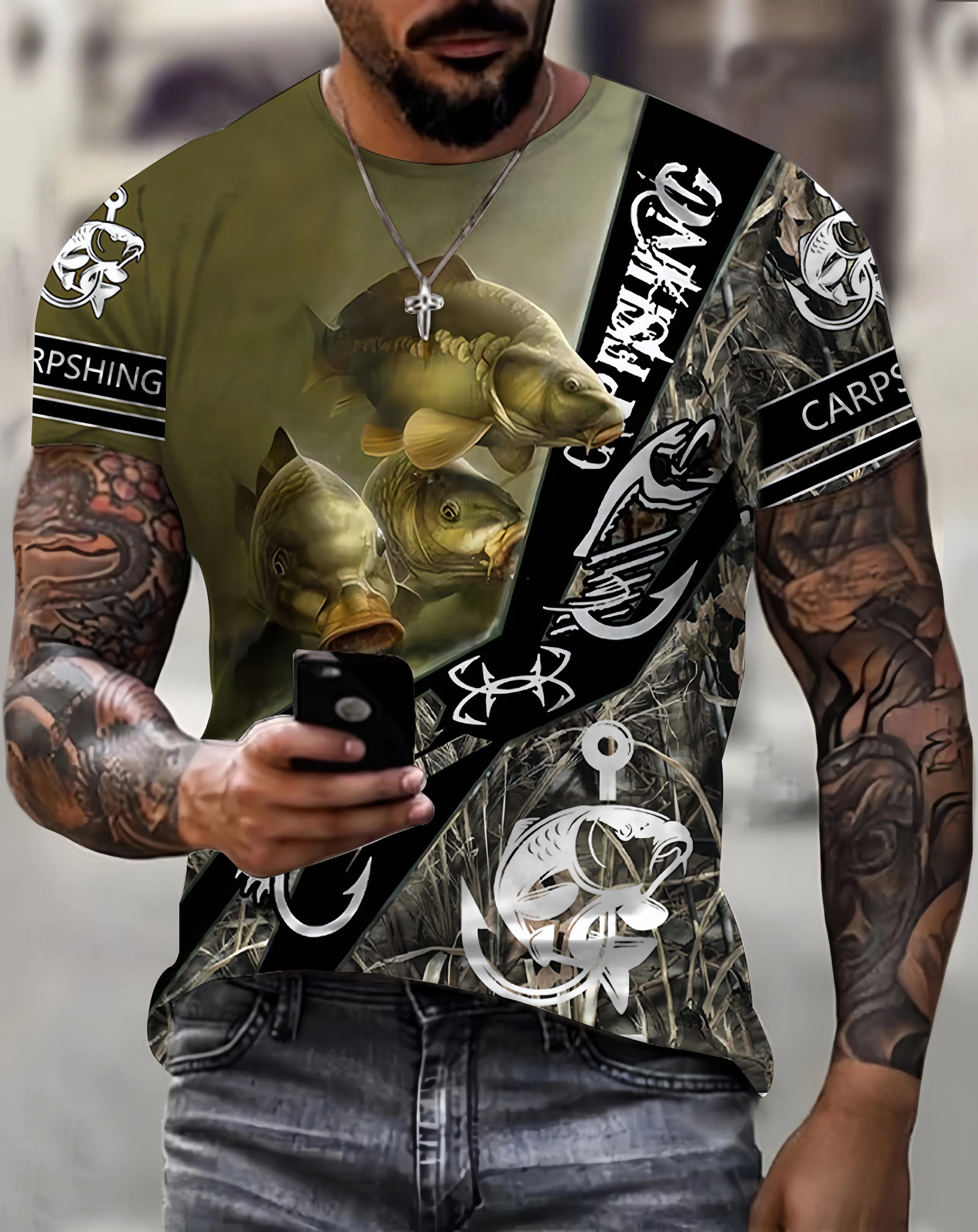 Fishing Outdoor Men's T-shirt Men's Summer Short Sleeve T-shirts Wild Fishing Pattern T-shirt  Man Tshirt Mens Camiseta