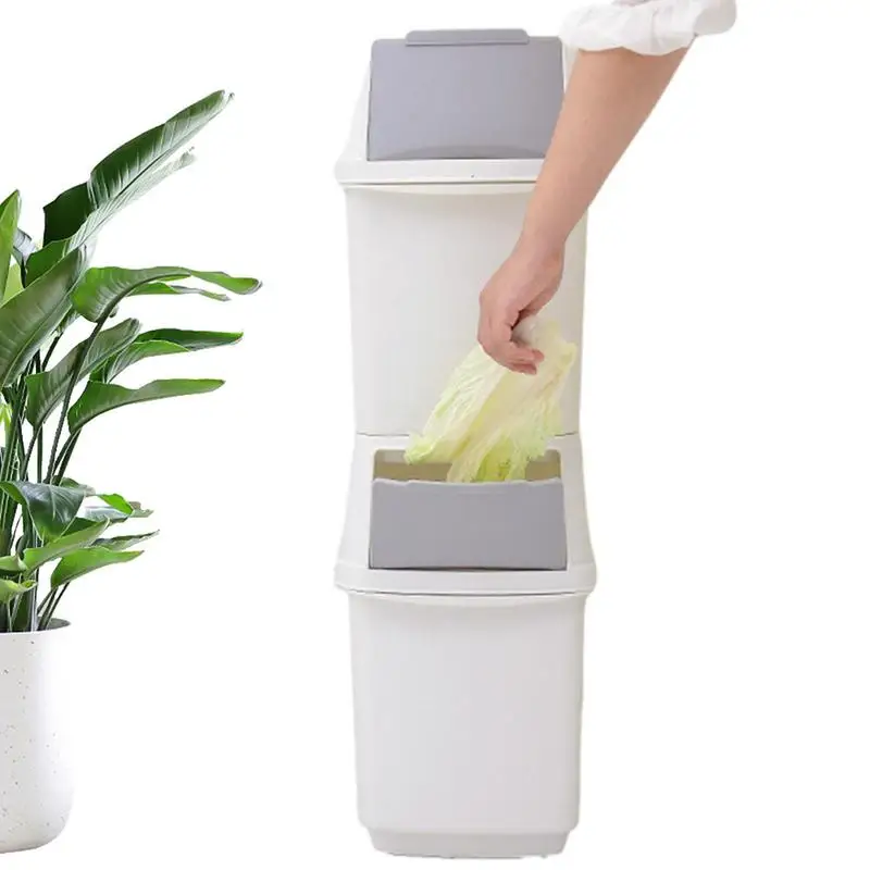 

Kitchen Garbage Can 2PCS Recycling Bins Kitchen Rubbish Bin Set 15L Rubbish Bin Trash Can Tower Decorative Multifunctional Trash