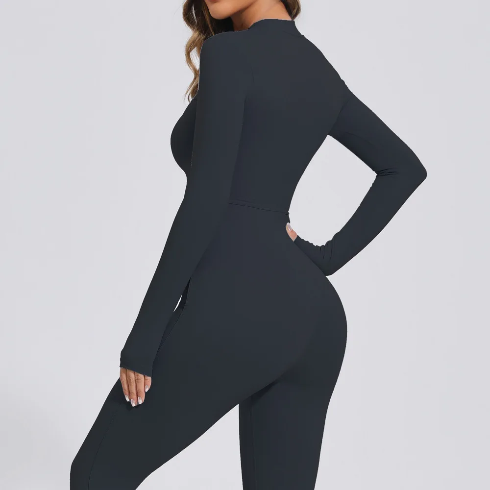 Winter Thermal Plush Yoga Jumpsuit for Women Warm Fleece Lined One Piece Tracksuit Long Sleeve Ski Cycling Gym Bodysuit