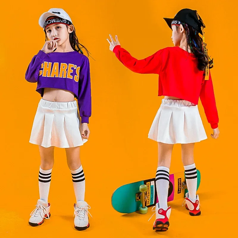 Street Dance Wear Hip Hop Skirt Fashion Hoddies Shirt Costumes Girls Jazz Dancewear Dancing Clothes Children Ballroom Outfit