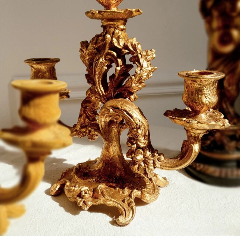 Retro French Court Gold Candle Holder, American Luxury Table Candlestick
