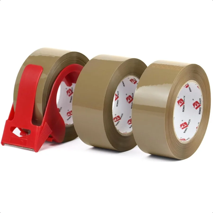 Cinta de embalaje marrón resistente con dispensador 2,6 mil 1,88 pulgadas x 110 yardas 3 paquete Total 330Y recambios de cinta marrón para envío Ma