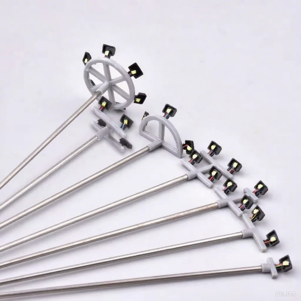 1:87 Miniature Lighted Lamp Post HO Scale LED Stadium Lights for Football Court Model Train Accessories Building Diorama Garden