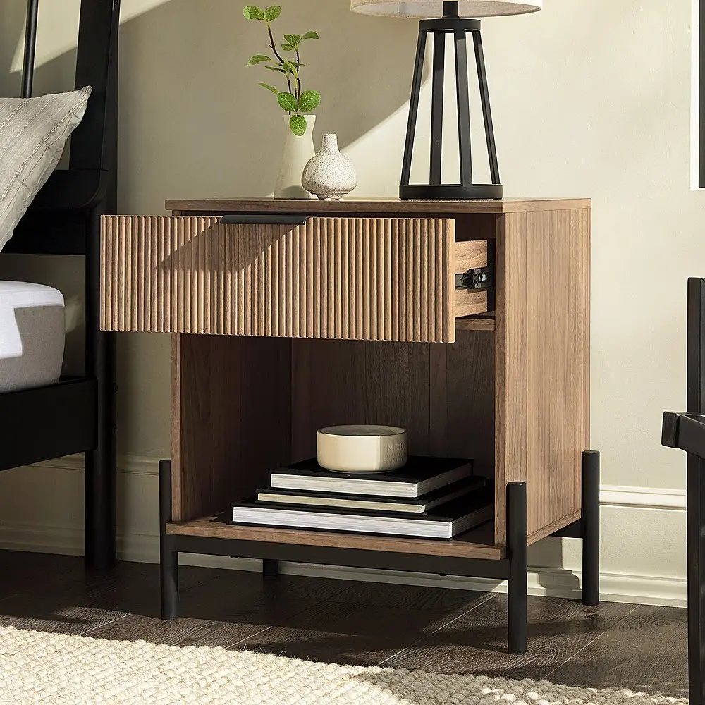 Modern Reeded-Front 1-Drawer Nightstand