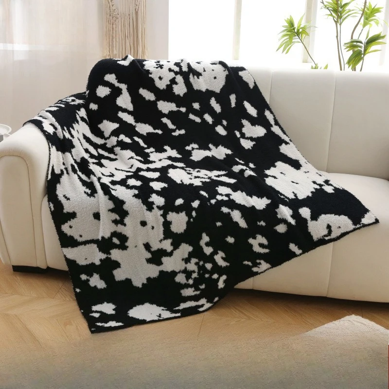 Cow print casual throw blanket - thickened warm flannel leopard print blanket for office summer naps