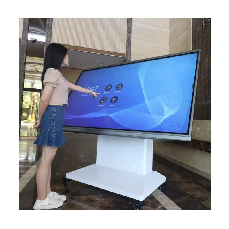 Electric Pull-Down Telescopic TV Cart Mobile TV Floor Bracket Height Adjustable Cabinet TV Hanger Trolley for 65-98 Inches