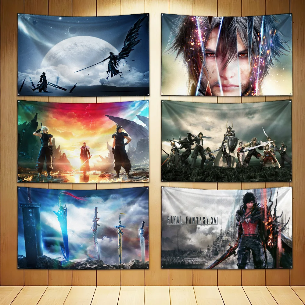 Game Final Fantasy Flag Polyester Digital Printing Banner 4 Sizes for Garage Wall Art Out Door Decoration With Brass Grommets