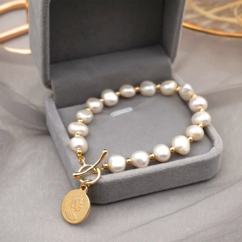 Luxury Fashion Baroque Freshwater Pearl Bracelet for Women Summer New Stainless Steel Charm Bracelet Party Jewelry Accessories