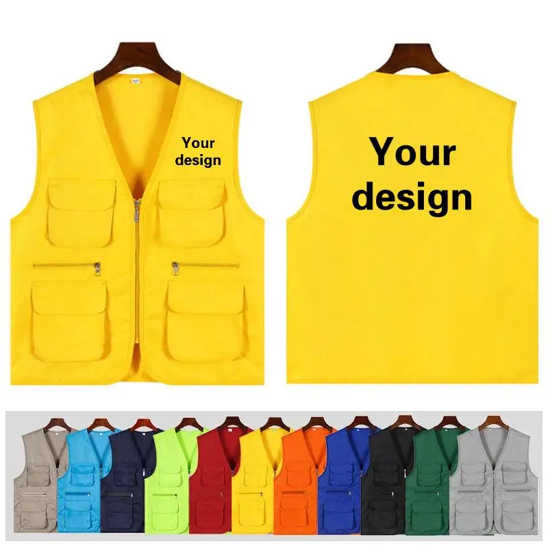 Billiards Hall Multi Pocket Vest Custom Logo Table Tennis Club Waiter Work Clothes Vest Men Women Sleeveless Photography Jacket
