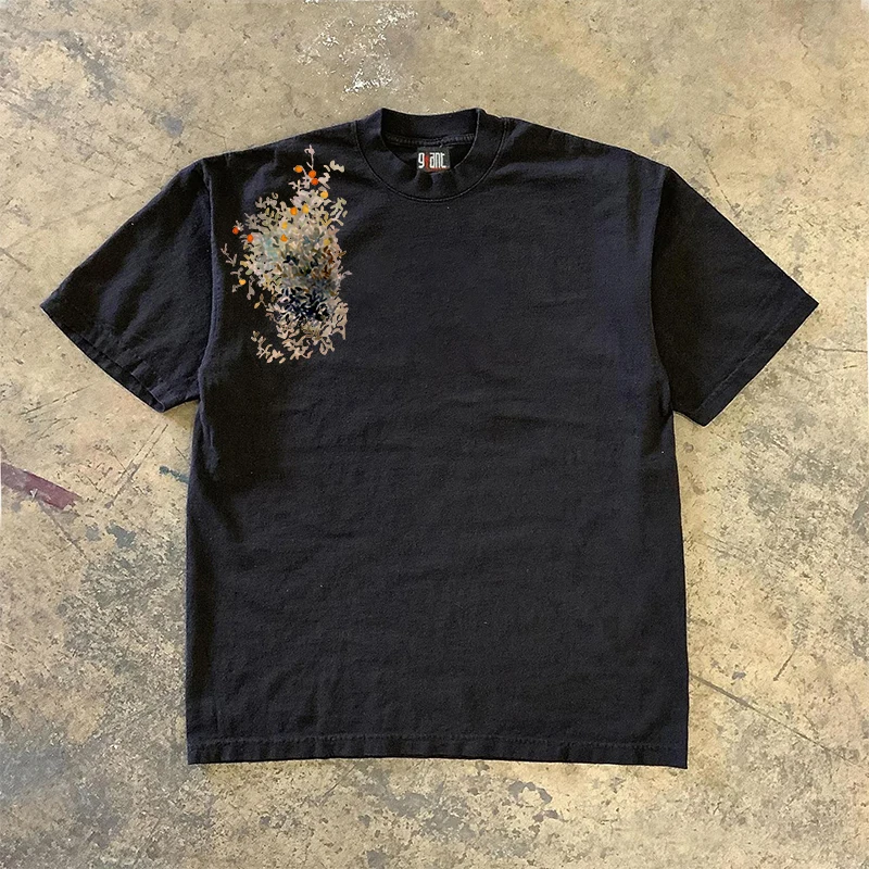 

Футболка унисекс с коротким рукавом, плотная, не легкая, женский дизайн, модный гонконгский стиль, с рисунком травы, весна-лето, новинка