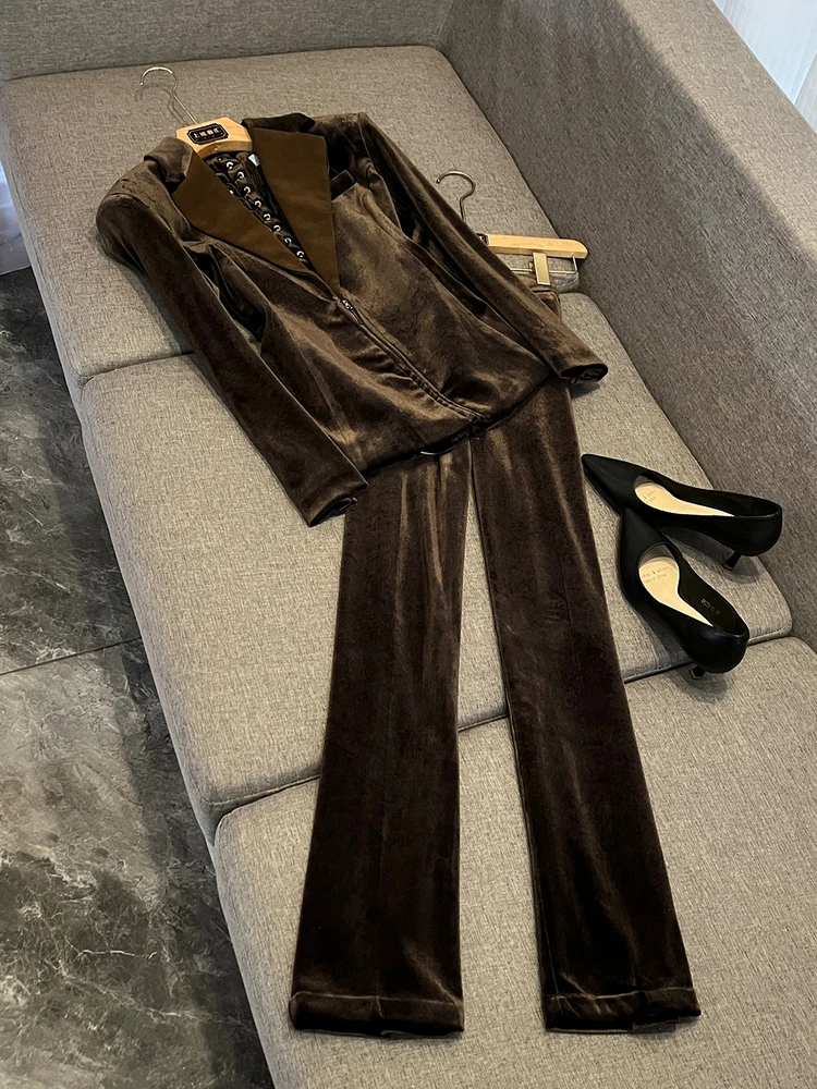 

Модный бархатный костюм, комплект Ba Dstring, женский комплект для поездок на работу, OK295 Ele Quali, китайский производитель