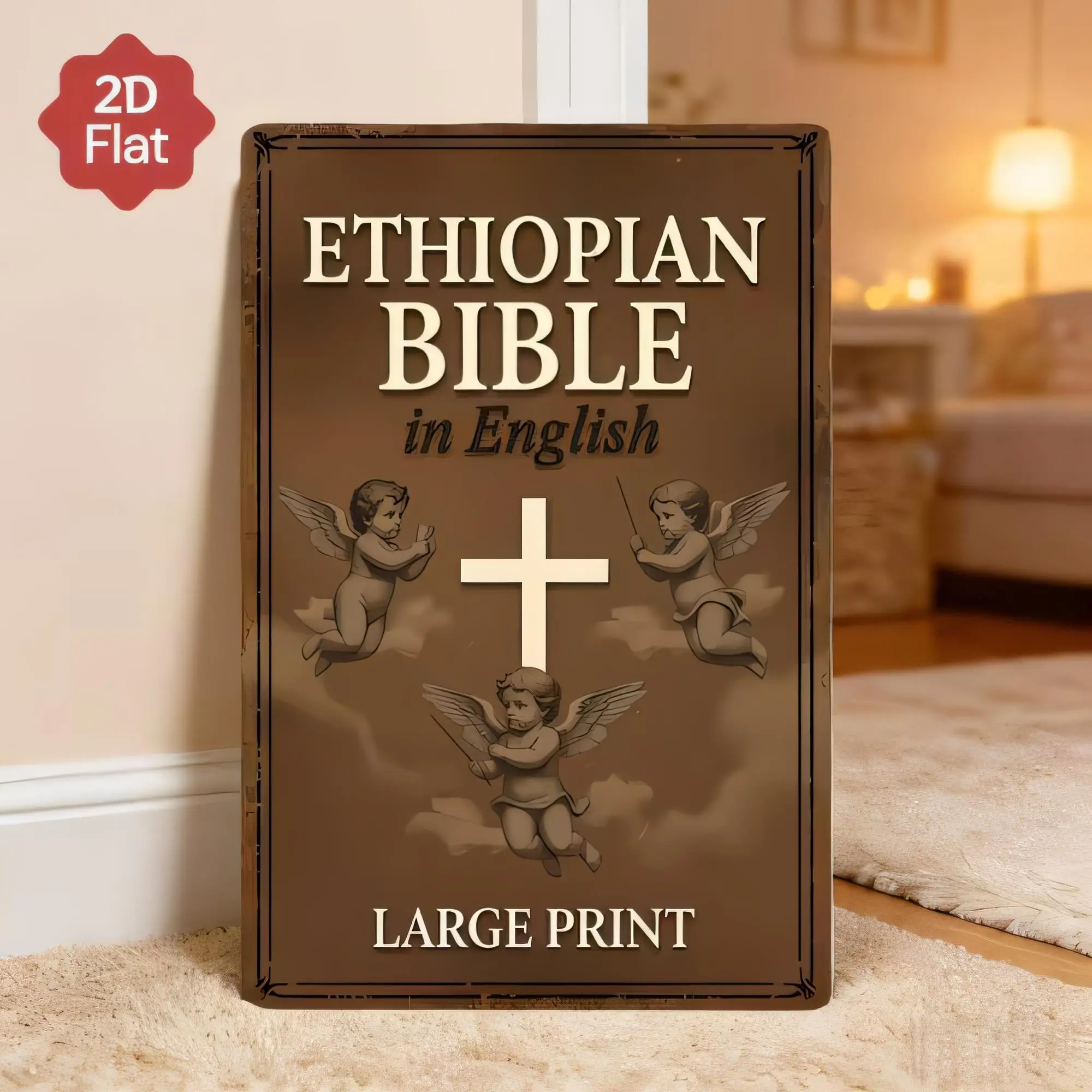 Tin Sign Ethiopia Bible in English Vintage Metal Wall Plaque  Large Print Cross Angel Religious Decor for Church Home Bar Garage