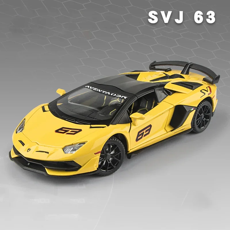 1:24 Lamborghinis Aventador SVJ63 Alloy Car Model Diecasts Metal Vehicle Simulation Sound Light Pull Back Car Toys For Children