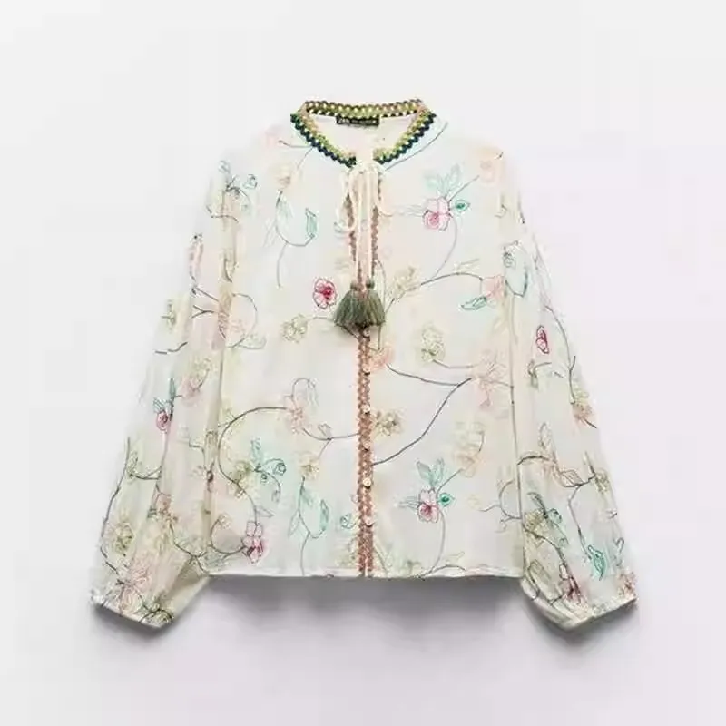Été 2024 ample femmes irt broderie florale nouveauté longue Sve col carré motif imprimé décontracté Faion