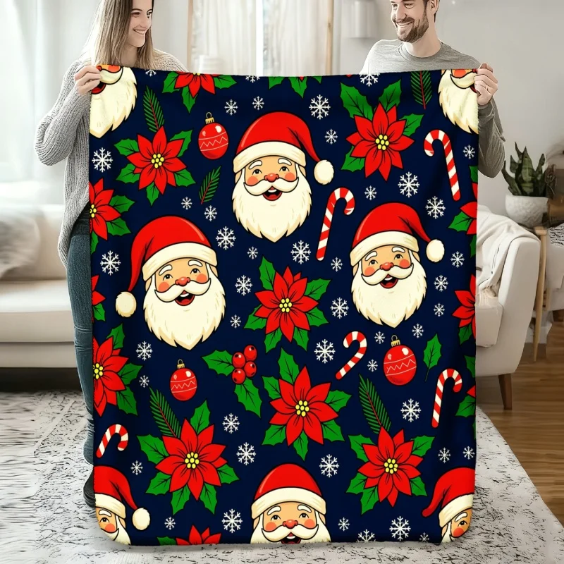 Red Nose Reindeer Snowflake Scarf Print Throw Blanket, Warm Home Cover for Christmas Season
