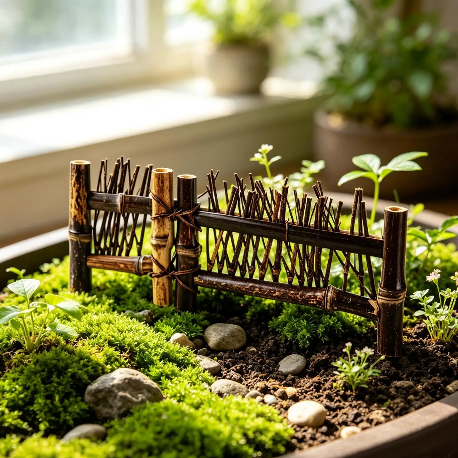 Handwoven Miniature Fence Decorative Weaving Bonsai Decoration For Bonsai Potted Plant Home  sushi dish seafood Decorative