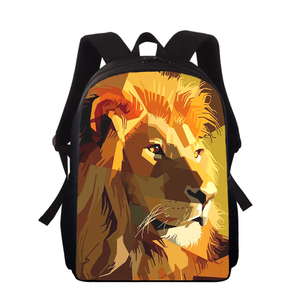 Mochila con estampado 3D De León para niños y niñas, morral con ilustración feroz de 15 pulgadas para escuela primaria, mochilas para libros