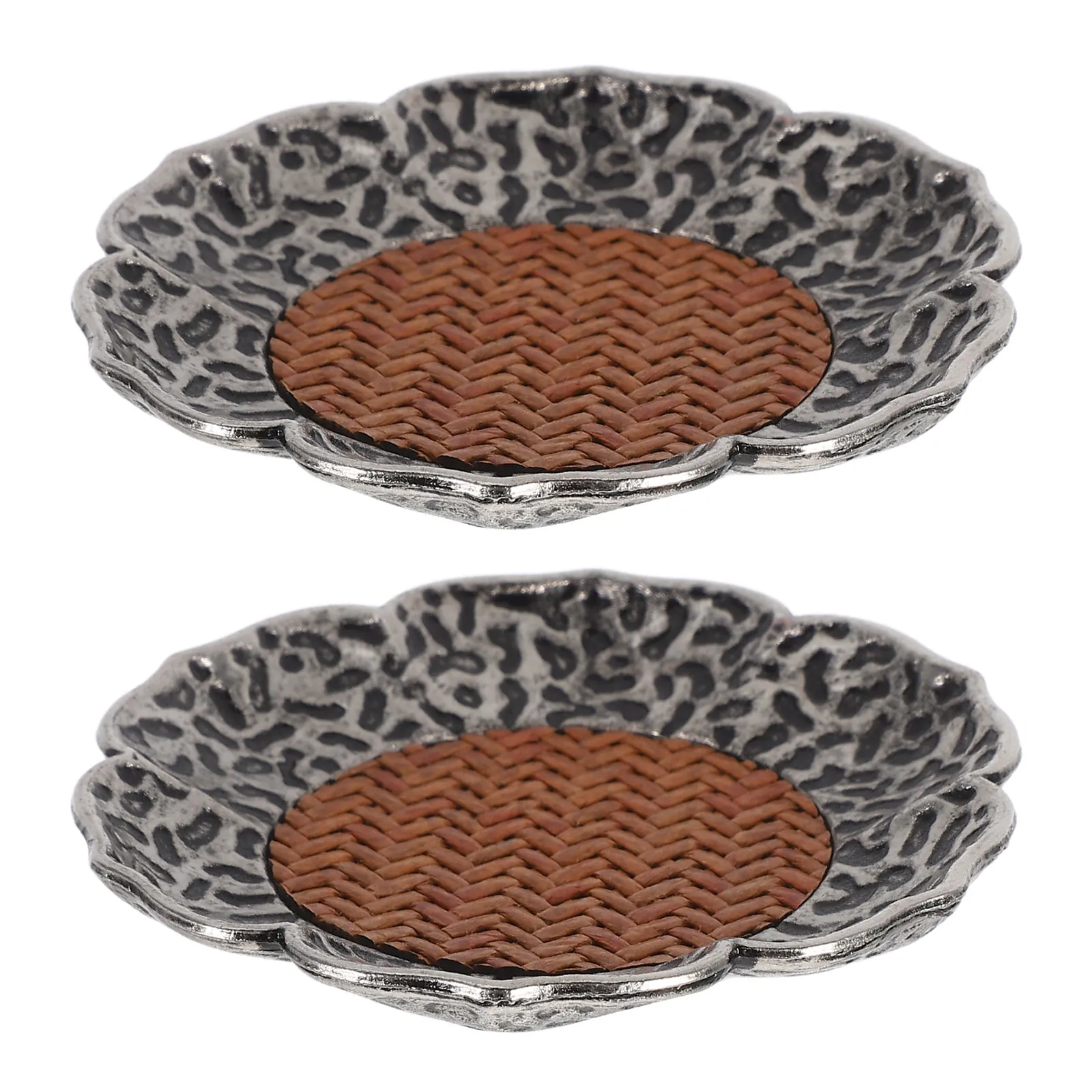 2Pcs Rattan Alloy Lotus Design Coasters Vintage Rustic Heat Insulating Drink Mat Table Protector for Home Kitchen Office Bar