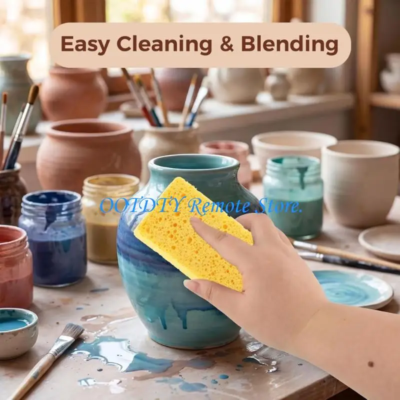 Craft Paint Brush Set with Sponge, 12 Piece Ceramic Painting Brush Set for Detail Lines, Broad Coverage, Pottery Work, and