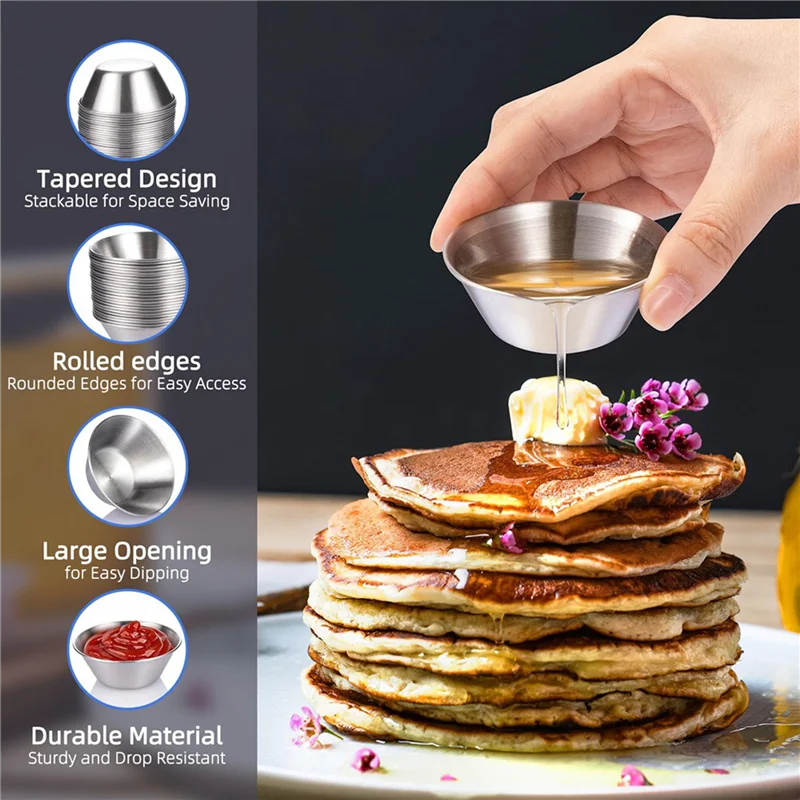 【Limited Time Offer】120 Pack Stainless Steel Sauce Cups,50Ml Reusable Round Condiment Cups, Dipping Sauce Cup,Stackable Individu