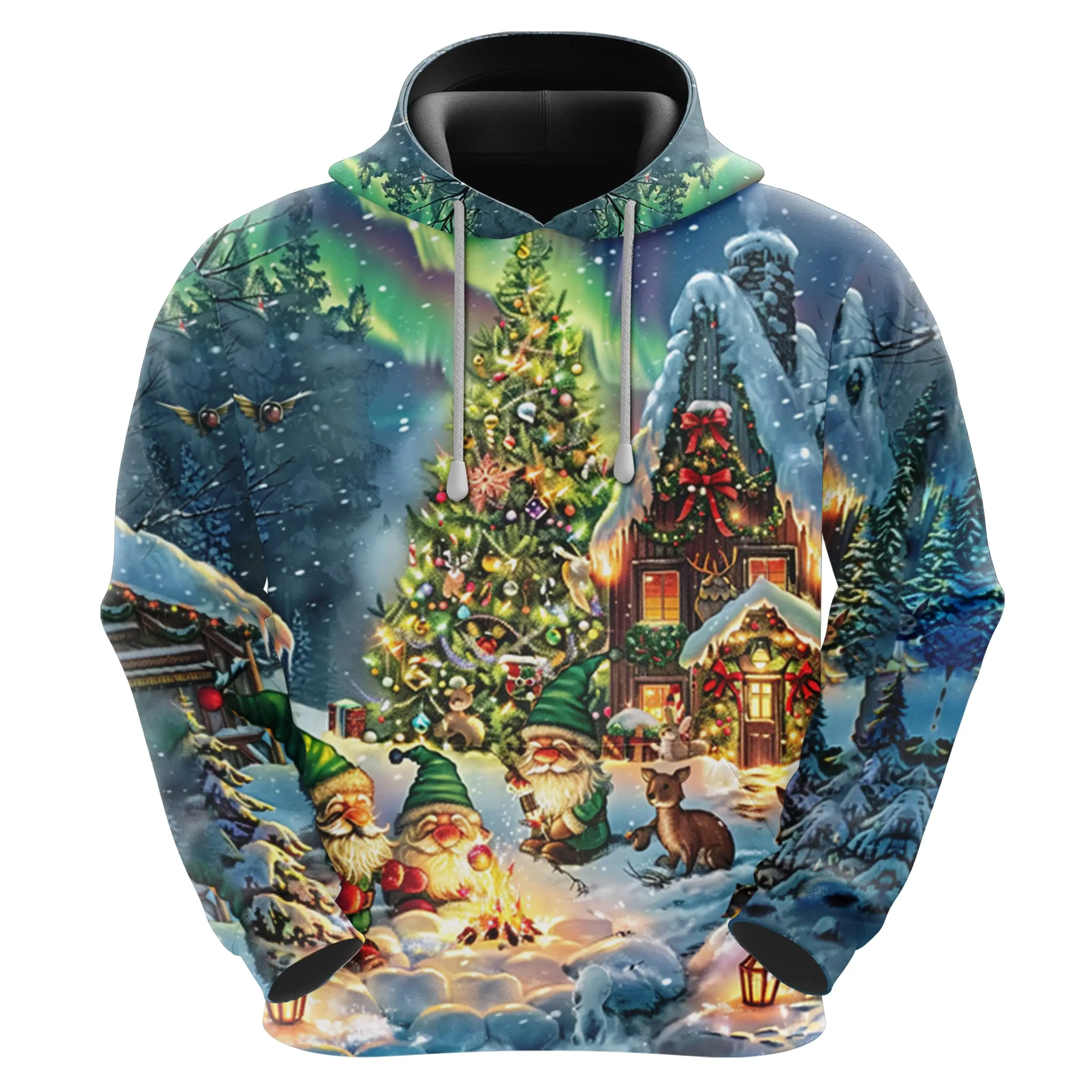 Men's Xmas Fleece Hooded Sweatshirt - 3D Santa Christmas Printed Pullover Hoodie Men Women Set
