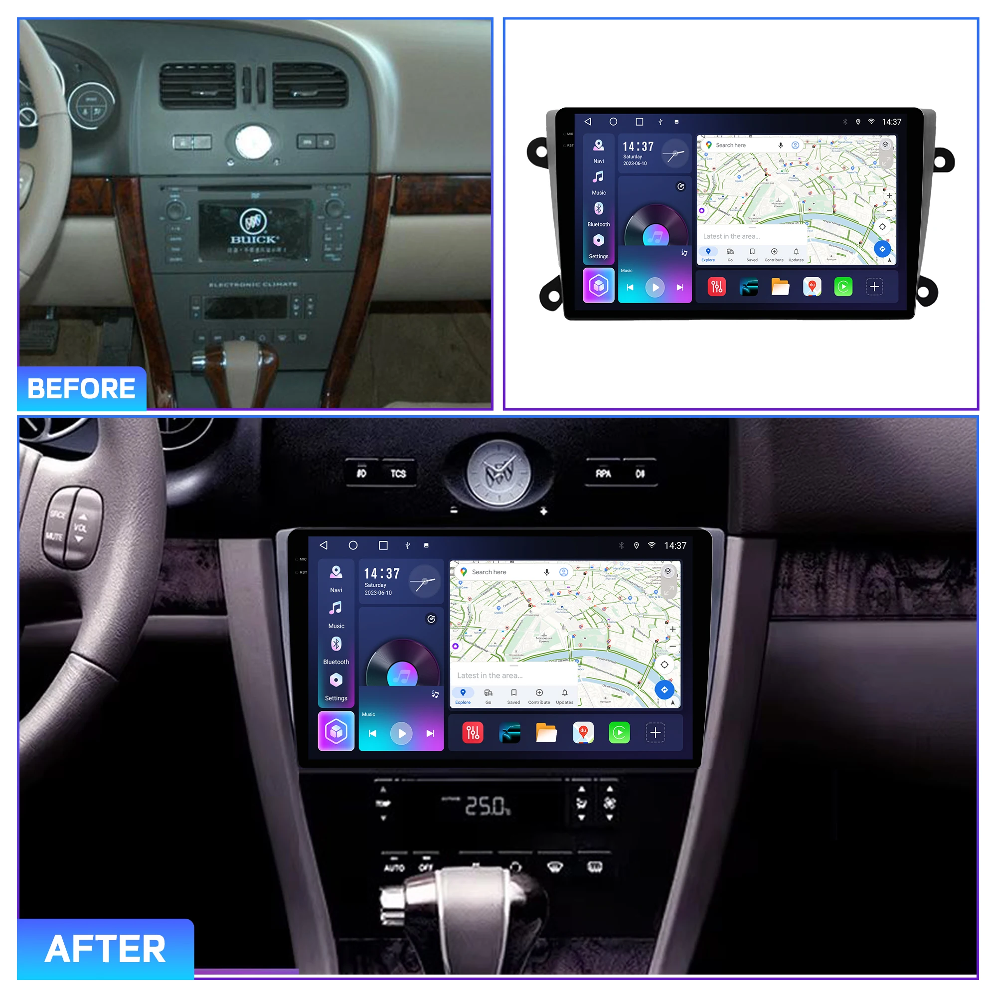 Penhui Android Car DVD Player 2 Din for Buick Regal 4 1997 - 2008 Multimedia Screen with DSP, Bluetooth, Audio & CarPlay
