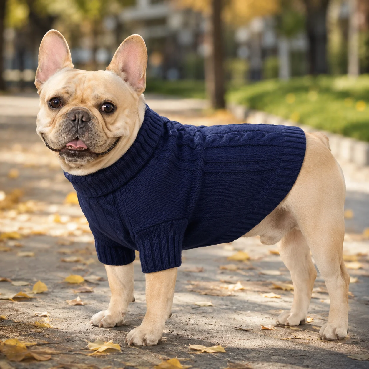 Navy Dog Sweater for Medium Dogs Warm Cable Knit Turtleneck Pullover Pet Clothes for French Bulldog Pug L-2XL