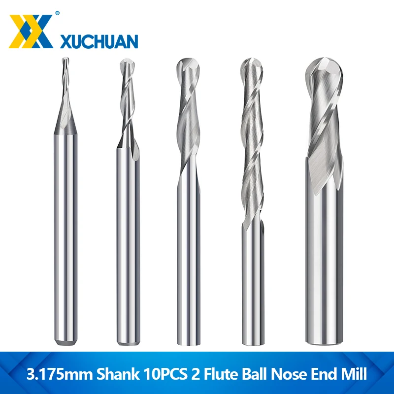 

XUCHUAN Ball Nose Milling Cutter 1.0-3.175mm Diameter CNC Router Bit 3.175 Shank Carbide End Mill For Woodworking Milling Tools