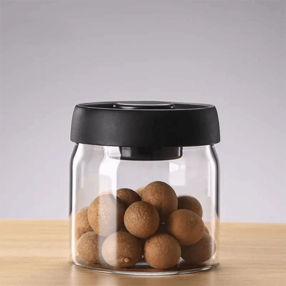Moisture Proof Vacuum Sealed Jar Press Type Manual Coffee Bean Storage Jar High Borosilicate Glass Keep Fresh Glass Coffee Jar