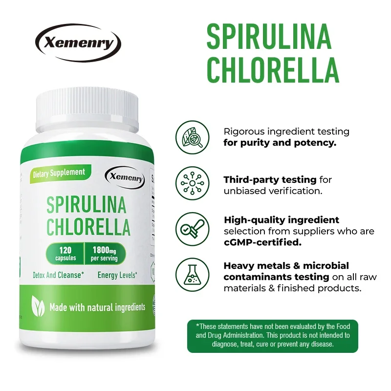 Spirulina Chlorella Capsules - Used for Immunity, Antioxidants, and Energy Support, Antioxidant