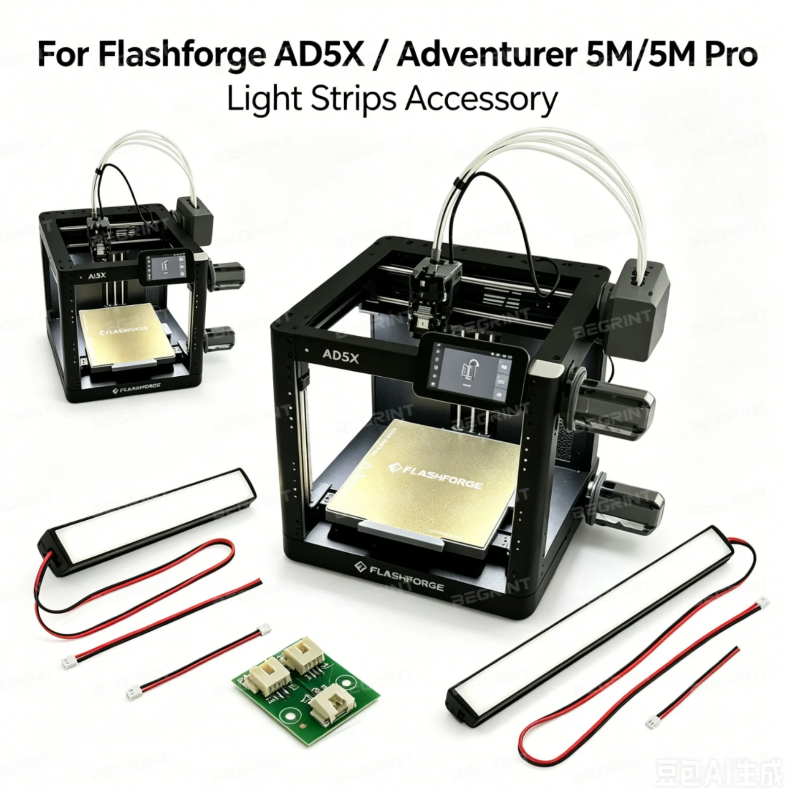 

For Flashforge AD5X / Adventurer 5M / 5M Pro 24V LED Light Strip Upgrade Kit with Transfer Board, Magnetic Mount Lamp Accessory