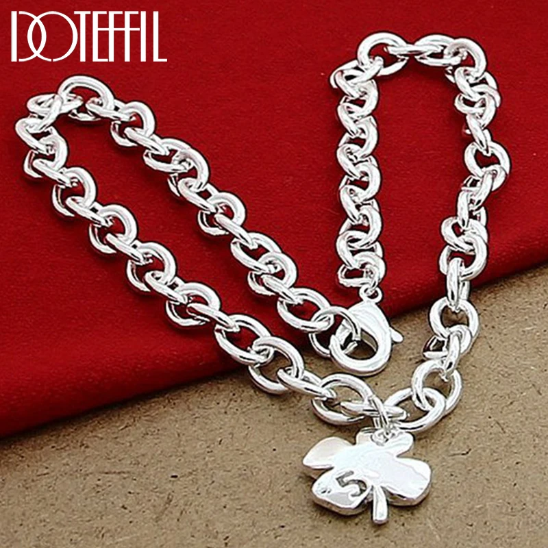 

DOTEFFIL 925 Sterling Silver Four Leaves Clover Pendant 18 Inch Chain Necklace For Women Wedding Engagement Fashion Jewelry