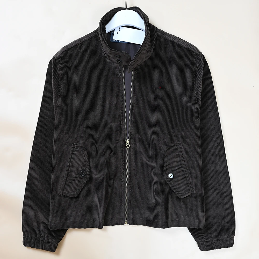 

Ladies Embroidered Corduroy Stand Collar Zipper Jacket New Spring Style Long Sleeve Women's Fashion Short Outerwear Coat