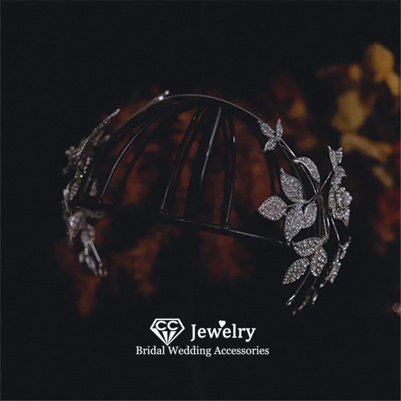 

CC Shining Crown Women Hair Accessories Wedding Headbands Bridal Headpiece Engagement Jewelry Leaf Shape Tiaras Hairbands AN505