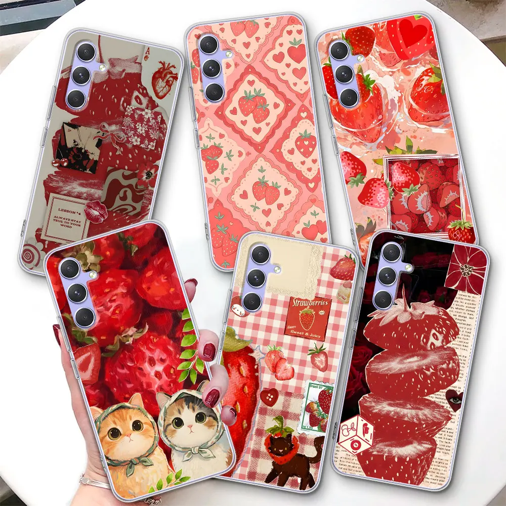 

Чехол для телефона из прозрачного ТПУ с красными клубничками в мультяшном стиле для Samsung Galaxy A15 A16 A17 A54 A14 A22 A51 A53 A12 A13 A23 A55