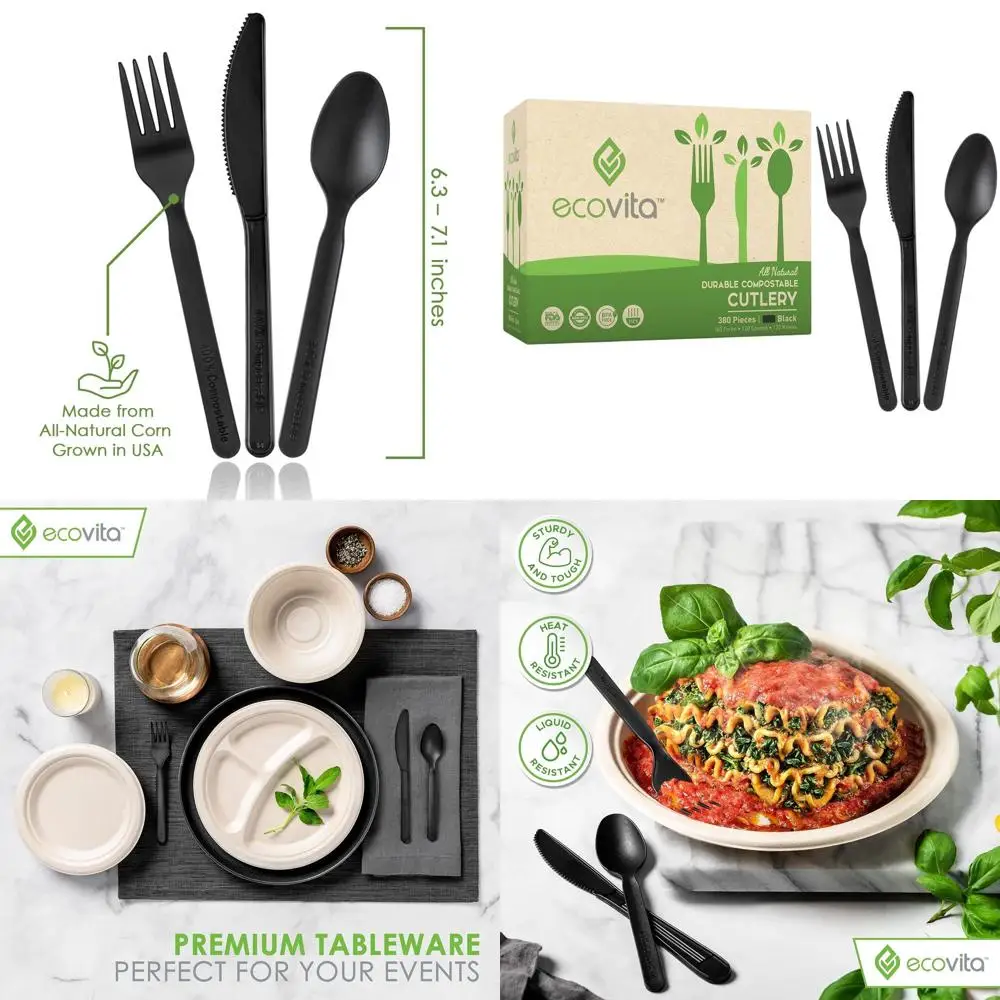 

Eco-Friendly 380-Piece Large Compostable Cutlery Set: Disposable Utensils with Heat Resistance