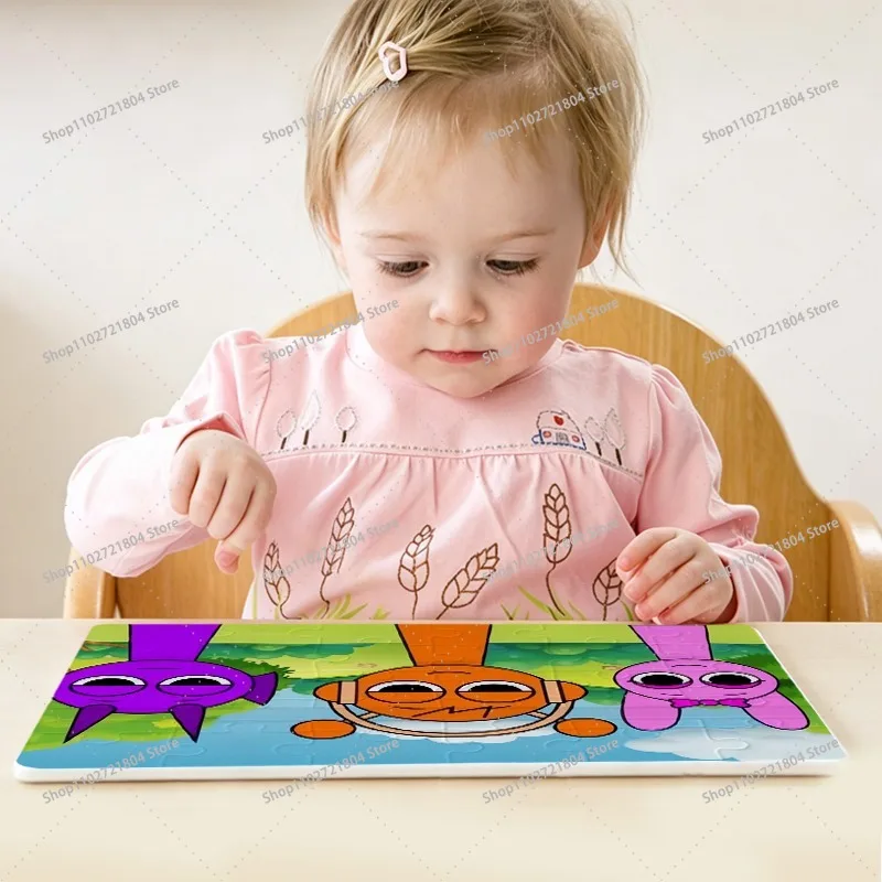 Kawaii Sprunki 30pcs Jigsaw Puzzle for Boys Girls Anime Cartoon Printed Picture Puzzle Parent Child Interactive Puzzle Kids Gift