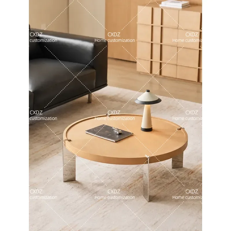Minimalist Solid Wood Round Coffee Table Living Room Sofa Side Table Log Color Small End Table Home Furniture