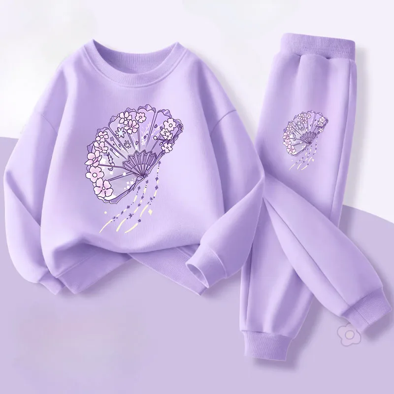 

Новый спортивный пуловер с весенним принтом для девочек, длинные штаны с длинными рукавами, комплект из двух предметов, комплект детской одежды, детский повседневный спортивный костюм