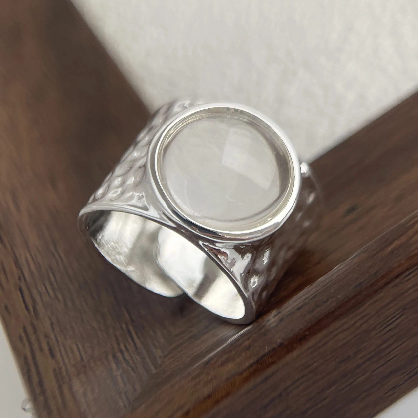 خواتم من الفضة الإسترليني عيار 925 للنساء والرجال خاتم مفتوح بحجر كبير عتيق واسع كهدية لحفلات أعياد الميلاد